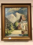 Continental school - oil on canvas depicting an alpine landscape