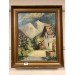 Continental school - oil on canvas depicting an alpine landscape