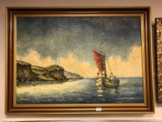 Continental school - oil on canvas depicting fishing boat in calm water