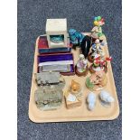 A tray of assorted ornaments, Poole seal and dolphin, Pendelfin figures, Lilliput cottages ,