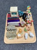 A tray of assorted ornaments, Poole seal and dolphin, Pendelfin figures, Lilliput cottages ,