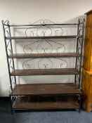 A set of five tier iron and wooden shelves