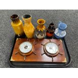 A miniature Oriental camphor wood box containing pill boxes, watches, thimble, Wedgwood jug,