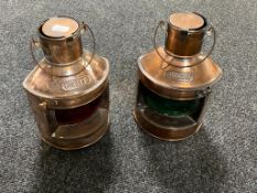 Two reproduction ship's lamps - Port and Starboard CONDITION REPORT: These are