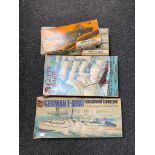 Four Air Fix model kits - German E Boat, Cutty Sark,