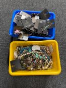 Two tubs of costume jewellery