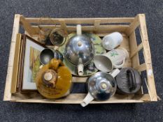 A box of glazed stoneware flagon, ten kilo weight, four piece mid century tea service,