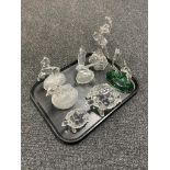 A tray of seven assorted glass ornaments - ballerina, giraffe,