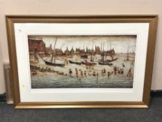 After Laurence Stephen Lowry RA (1887-1976), The Beach, colour print, limited edition,