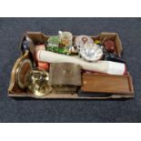 A box of miscellaneous to include mid century mantel clocks, anniversary clock,