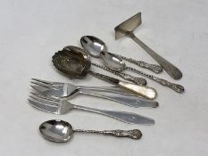 Assorted silver cutlery including cake forks, spoons etc,