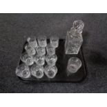 A tray of crystal whisky decanter,