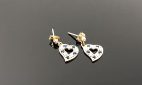 A pair of 10ct gold diamond and sapphire earrings