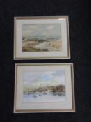 A pair of framed Harold Morgan watercolours - Sailing boats at low tide and sea
