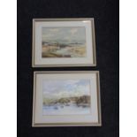 A pair of framed Harold Morgan watercolours - Sailing boats at low tide and sea