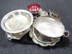 A tray of twentieth century plated wares, gravy boat, serving dishes,