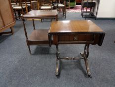 An inlaid mahogany flap sided sofa occasional table together with a two tier table