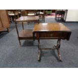 An inlaid mahogany flap sided sofa occasional table together with a two tier table