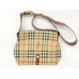 A Burberry Check Leather handbag, with brown shoulder strap and press-stud flap,