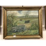 Continental school, hay cart with horses beyond,