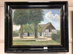 Continental school, a thatched house,