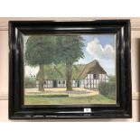 Continental school, a thatched house,