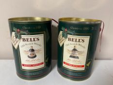 Two Bells Old Scotch Whisky Christmas decanters - 1990, 1991, sealed, boxed.