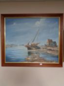 A framed Robin Yeats oil on canvas - Sailing boat ran a ground together with two further framed