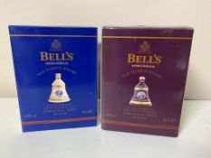 Two Bells Old Scotch Whisky Christmas decanters - 2001, 2002, sealed, boxed.