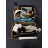 Two boxes of pictures, cutlery,