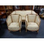 A three piece continental carved framed salon suite in classical fabric