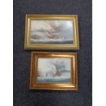 Two PJ Wintrip oil paintings in gilt frames depicting ships in choppy water