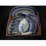 A box of antique blue and white meat plates,