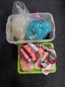 Three boxes of wool and woolen blankets