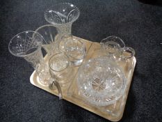 A collection of glass including vases, trinket tray, jug,