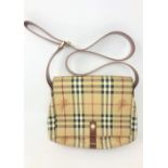 A Burberry Check Leather handbag, with brown shoulder strap and press-stud flap,