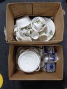 Two boxes of English gold rimmed bone china tea and dinner ware,