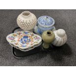 A tray of antique and later Oriental items, ginger jars, lidded tureens,