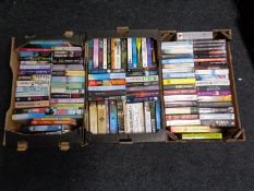 Three boxes of books, reference, novels,