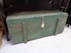 A painted pine tool chest containing hand tools