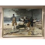 Continental school, fishermen on a beach,