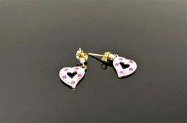 A pair of 10ct gold diamond and ruby set heart earrings