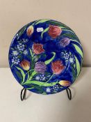 A Maling plaque - Flowers on blue ground
