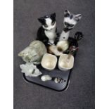 A tray of Sylvac vases, cat ornaments,