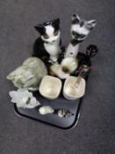 A tray of Sylvac vases, cat ornaments,
