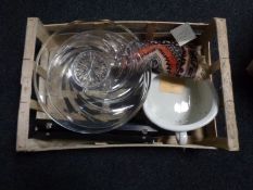 A box of large glass bowl, spoon in case,