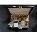 A jewellery box of costume jewellery, ornate necklaces, lady's and gent's watches, Bulova,