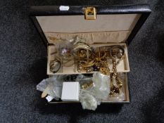 A jewellery box of costume jewellery, ornate necklaces, lady's and gent's watches, Bulova,