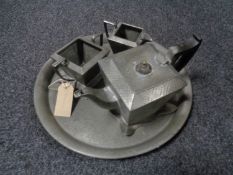 A three piece Sheffield pewter Art Deco tea service on tray