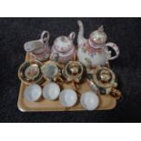 A tray of eleven piece continental tea service, antique floral tea pot,